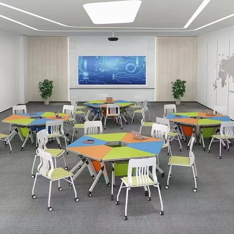 校阅览室教室折叠培会训桌子拼接组合议桌六边形动/学桌移椅定制