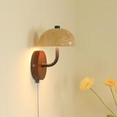 关灯具ca 线开 黄洞石壁灯侘寂风卧室床头覆古实木灯日式 过道拉线