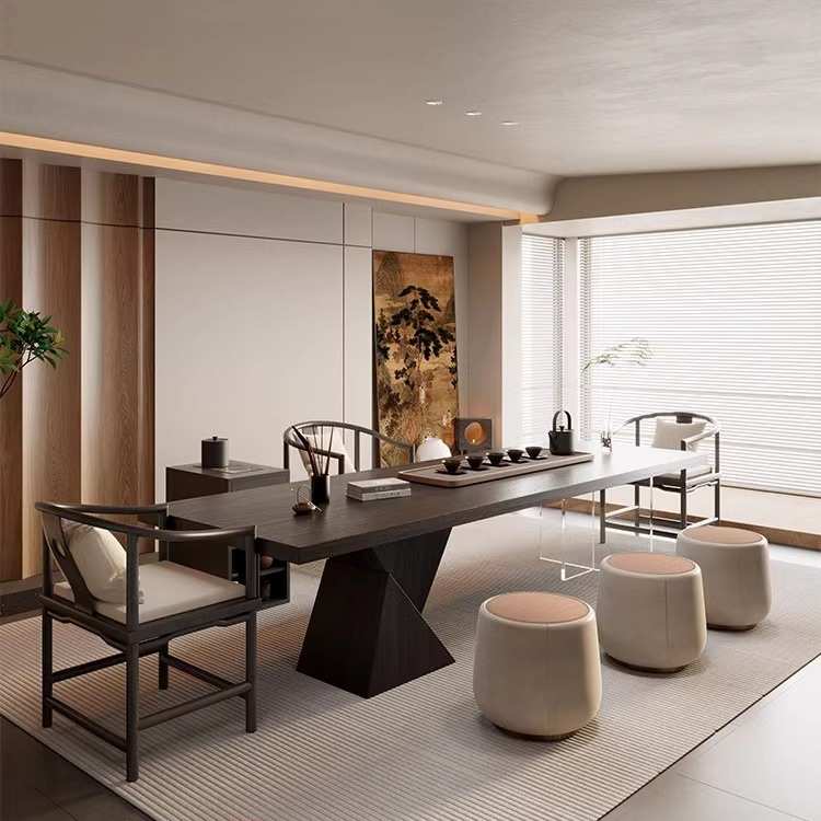 严选实木茶桌椅组合侘寂风现代大板原木功夫茶台办公室客厅家用