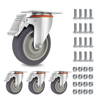 中型灰色TPR脚轮静音耐磨万向轮带刹车工业轮子手推车脚轮套装