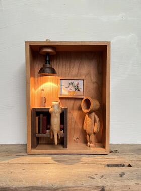 木质小夜灯艺术家居咖啡店内装饰品工艺礼品摆饰桌面创意礼品原木