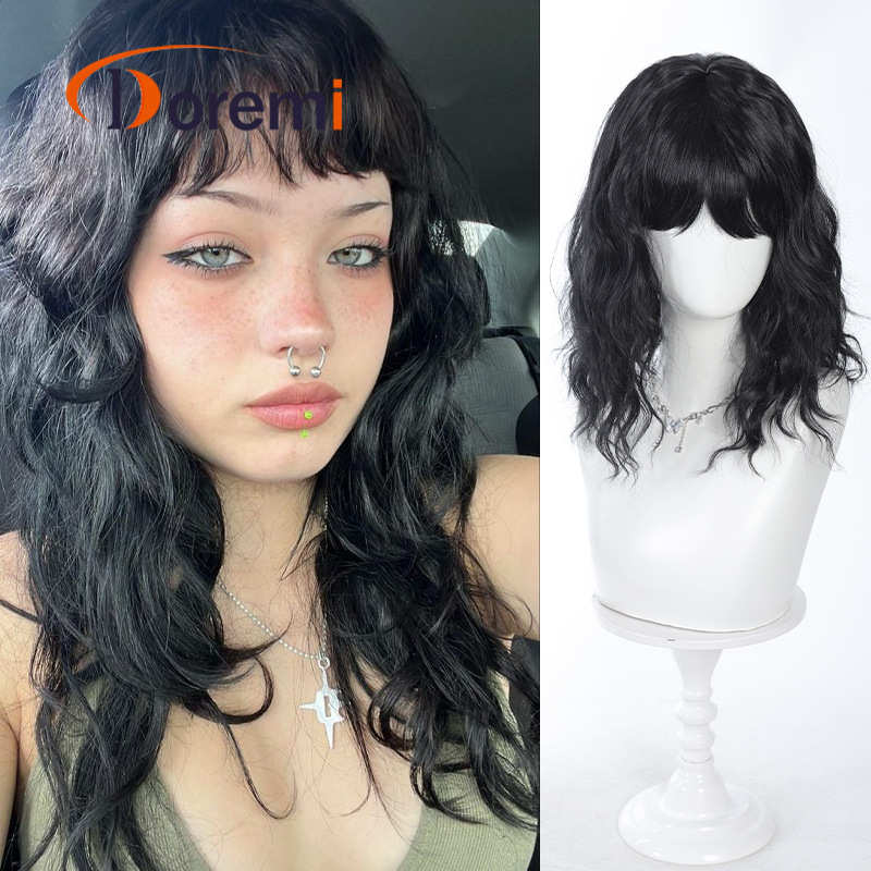 欧美假发短水波纹卷发齐刘海波波头渐变色35cm自然发缝化纤短发