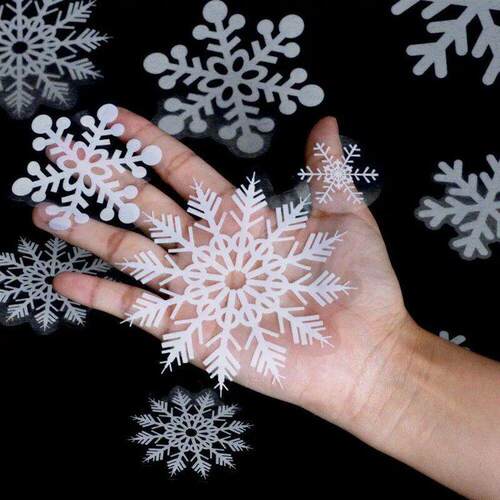 100PCS Reusable Christmas Window Snowflake Stickers Glass