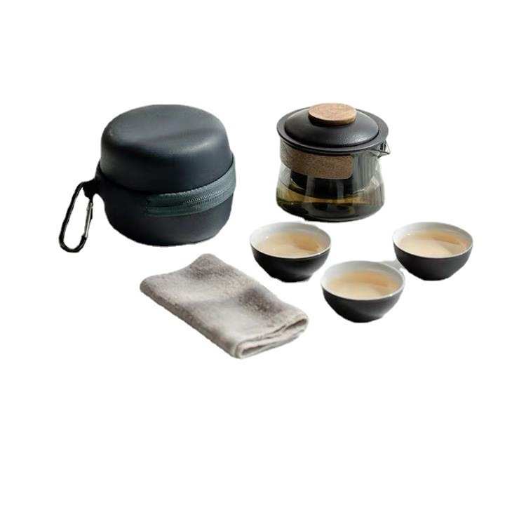 旅行茶具套装户外露营便携式茶具茶壶玻璃快客一壶三杯杯泡茶