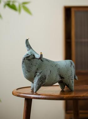 正品景德镇生肖陶瓷牛品摆牛乾件坤转高端艺术雕塑礼办公室玄关柜