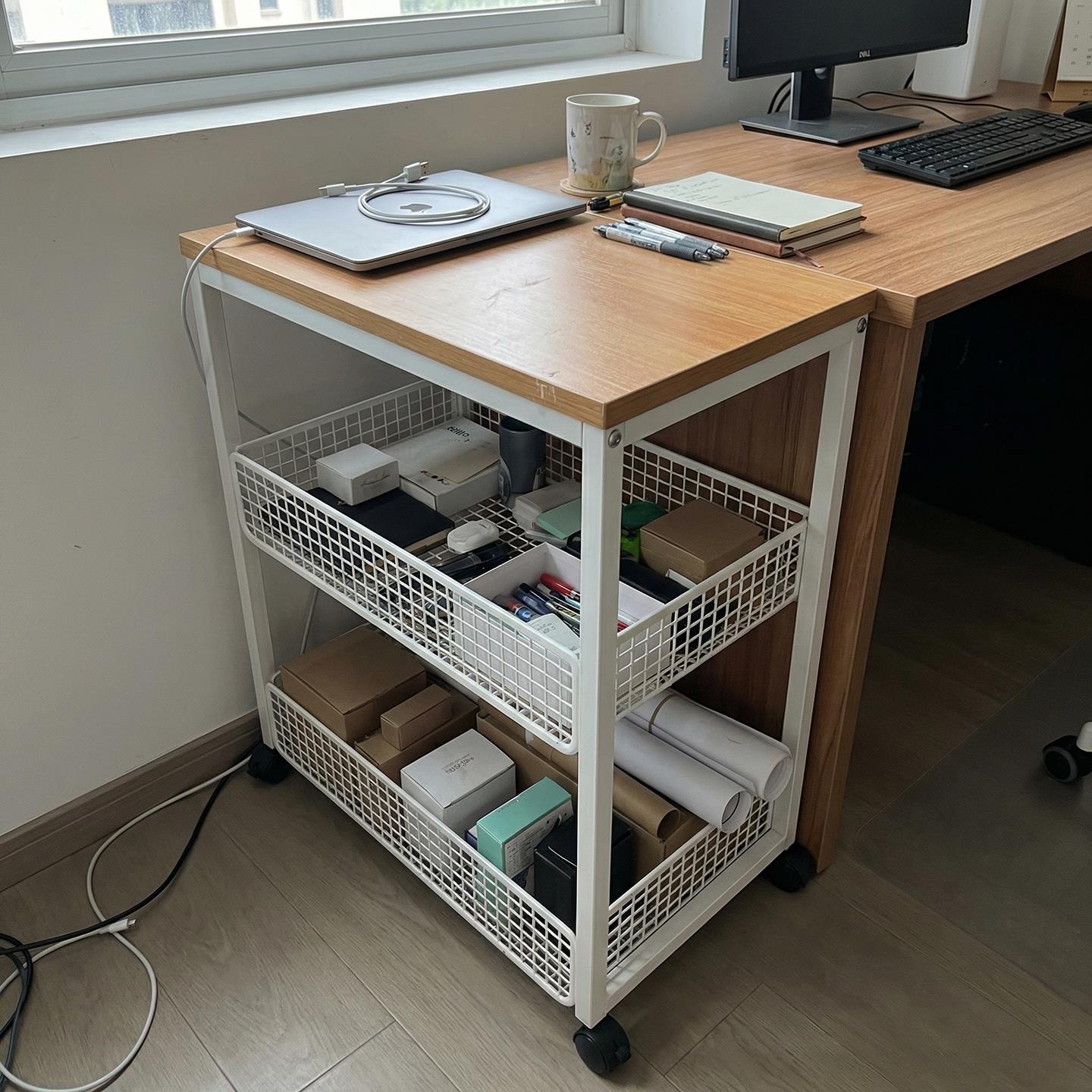 桌面延长板办公室桌边加宽桌面板落地带轮多层收纳层架印表机置物图片