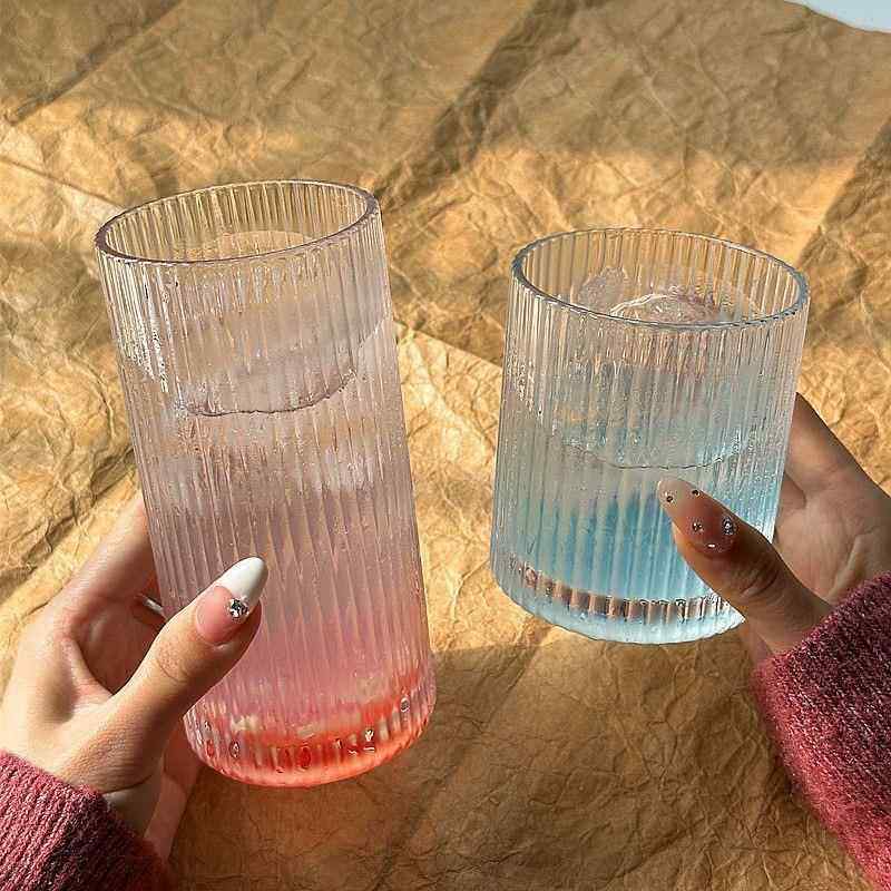【买一送一】简约条纹玻璃杯冰美式拿铁咖啡杯果汁杯冷饮杯牛奶杯