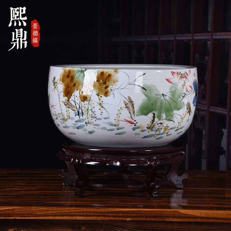 陶瓷金鱼缸手绘窑变荷花创意大号桌面客厅家用鱼缸鱼盆聚宝盆摆件