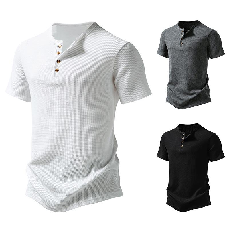 Mens button down henley short sleeve t-shirt casual solid