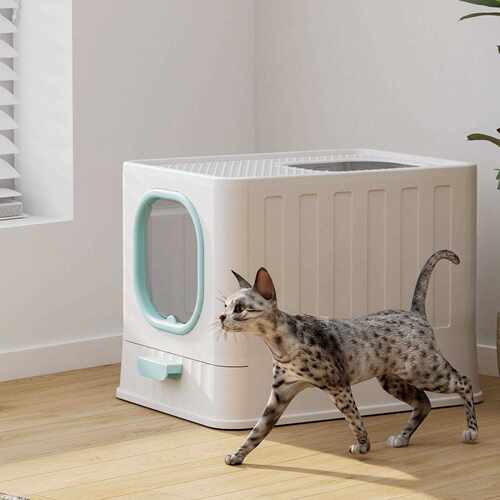 新款直销现货封闭塑料猫砂盆猫咪清洁用品折叠阻臭阻外溅猫厕所量