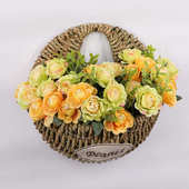 家居墙面装 草编藤编墙挂仿真花花盆 饰花器壁挂 田园壁挂花篮 欧式