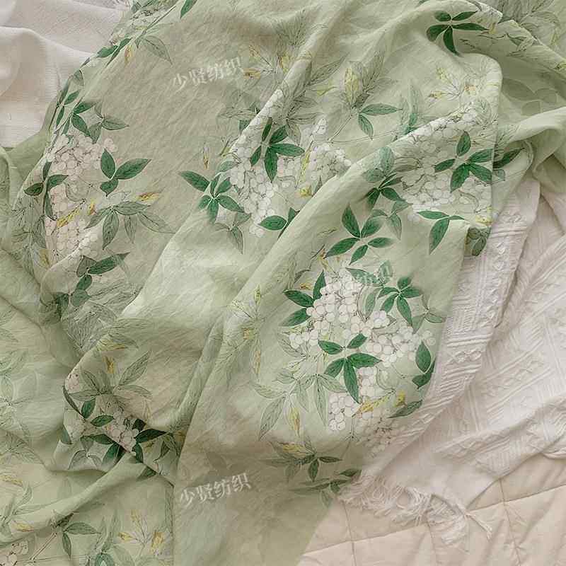 绝美布料苎麻布料小漫春曲纯苎麻面料花卉印花古风设计汉服夏季连