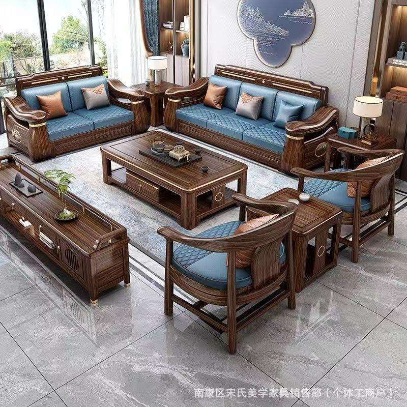新中式乌金木实木沙发榫卯储物结构冬夏两用大小户型客厅沙发组合