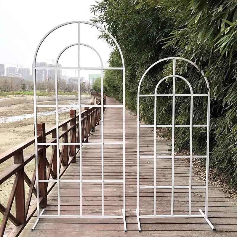 新款婚庆布置铁艺拱门道具森系婚礼场景金色白色装饰屏风路引工厂