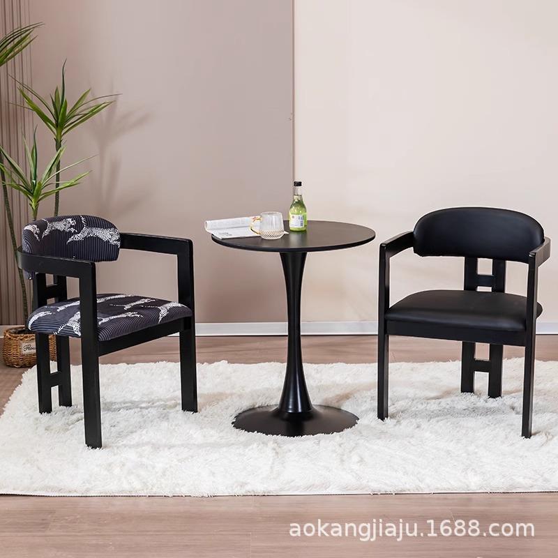 中古实木黑色餐椅北欧家用简约靠背椅子网红设计师创意复古休闲椅