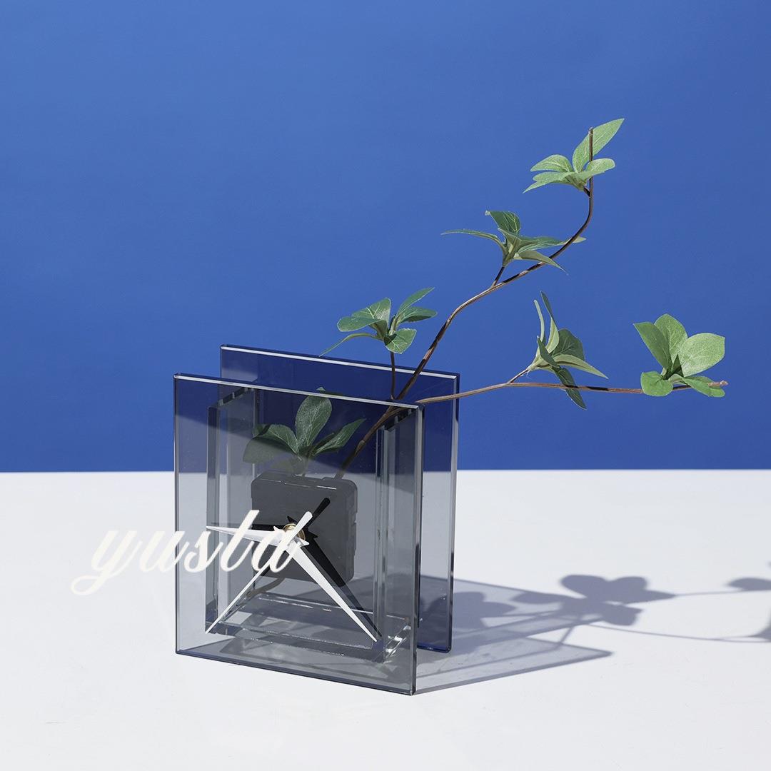 简约现面代玻璃台时钟表摆钟件VXQ楼处电视柜桌座钟软装饰品摆售