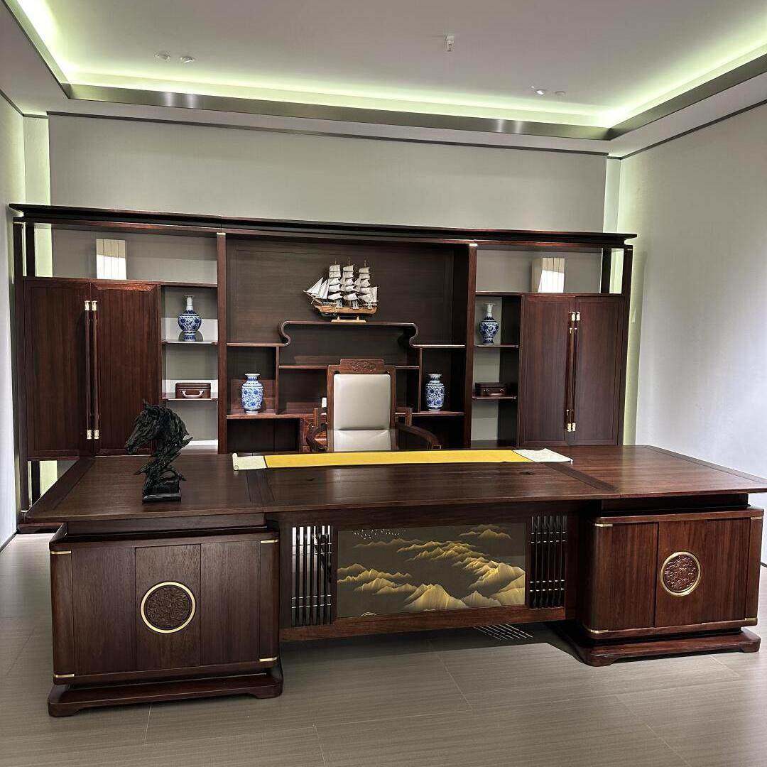 新中式实木办公桌简约现代董事长办公室老板桌大班台胡桃木总裁桌