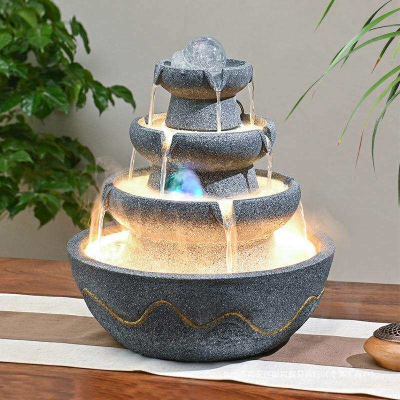 八方来财循环水生财风水轮倒流水摆件时来运转动圆水晶球招财喷泉