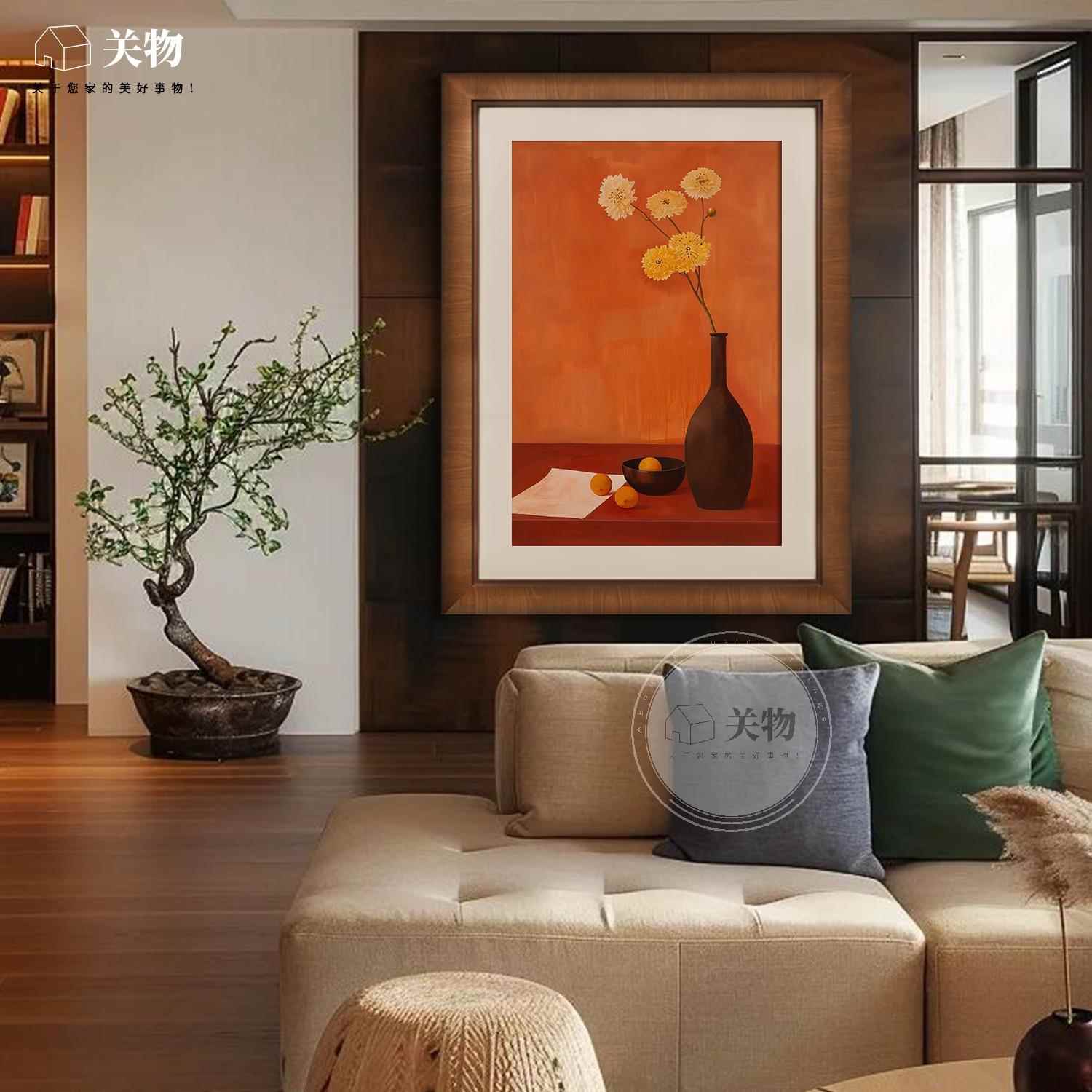 中古玄关装gw0004画饰画客厅手沙发背景墙花瓶静物绘油风法式复古
