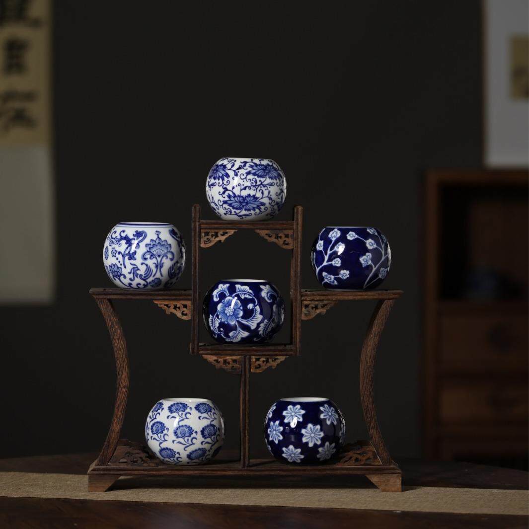 青花瓷小烛台 新中式婚庆烛台家居房间创意装饰品陶瓷蜡烛台摆件