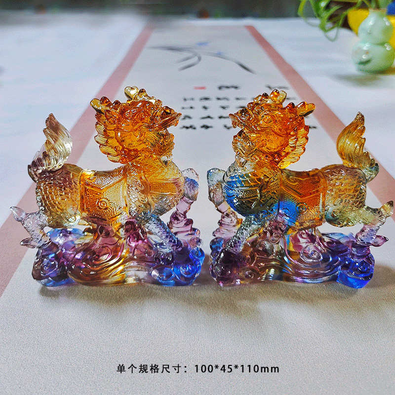 艺堂春琉璃赐福麒麟招财摆件办公室玄关家居装饰高档乔迁工艺礼品