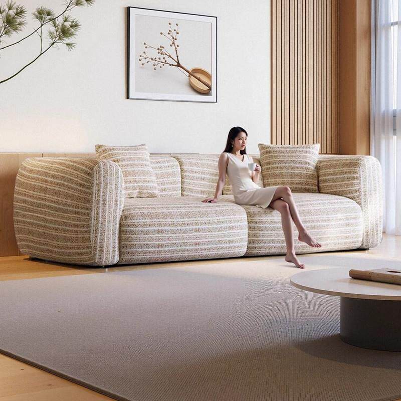 法式复古布艺沙发慵懒风亚麻棉麻可全拆洗网红大白布艺沙发直排