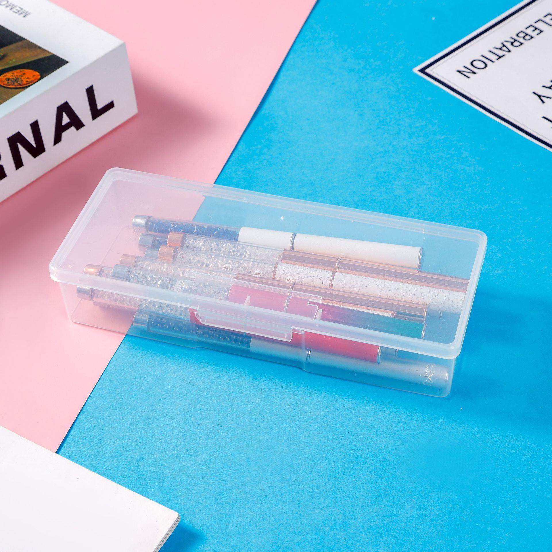 大号塑料收纳盒指甲砂条储物盒透明纹绣笔盒饰品盒钻盒美甲工具盒