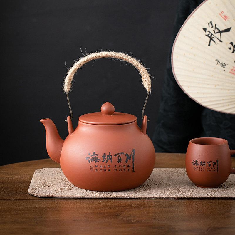紫砂朱泥泡茶壶茶水分离提梁壶泡茶壶单个大容量养生茶冷水壶定制