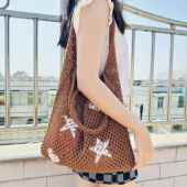新款 跨境包包ebay日韩托特包针织包包镂空包单肩包编织包女包