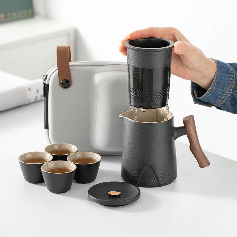 便捷式旅行茶具小套装户外泡茶壶陶瓷茶杯快客杯一壶四杯