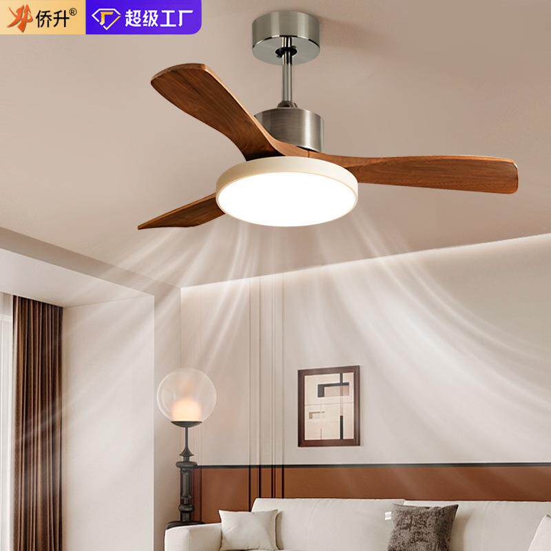 中古风风扇灯复古简约新款儿童房主卧室餐厅灯卧室木叶电扇吊扇灯