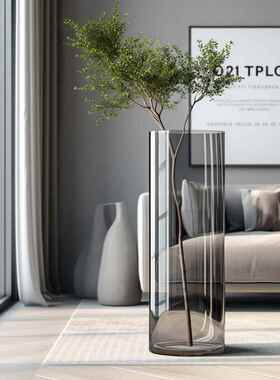 龟背竹花瓶玻璃透明水培器皿落地大号特大号超大高款高身高筒超高