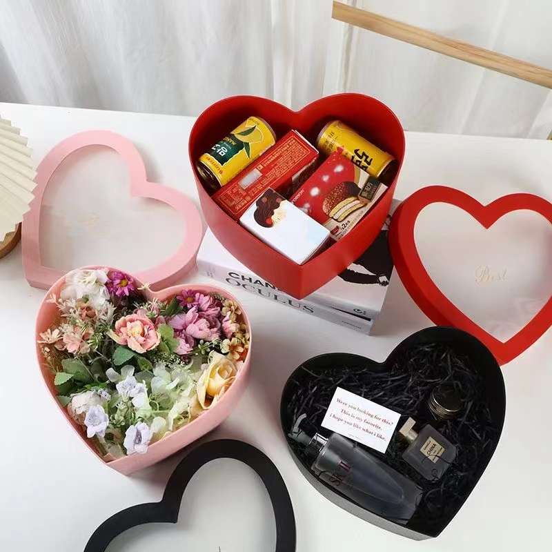 防水款爱心礼品盒水晶心形套二礼盒鲜花水果开窗玫瑰香烟包装空盒