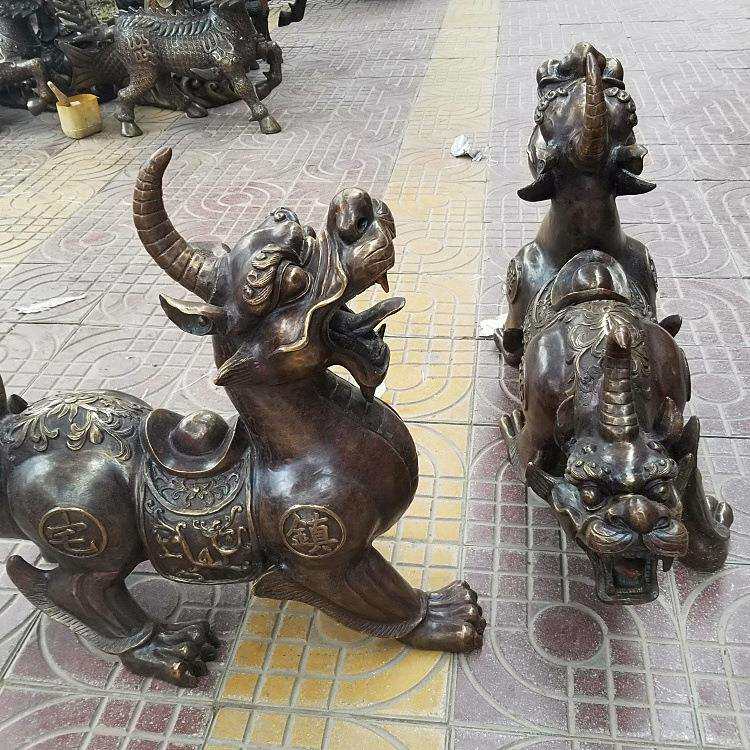 铜大号双头兽独角兽铜器工艺摆件铜雕神兽雕塑铜器