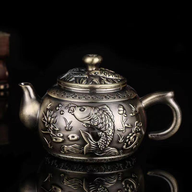 仿古青铜茶具套装中式欧式茶杯六件套送礼家用高档锦鲤茶壶摆件