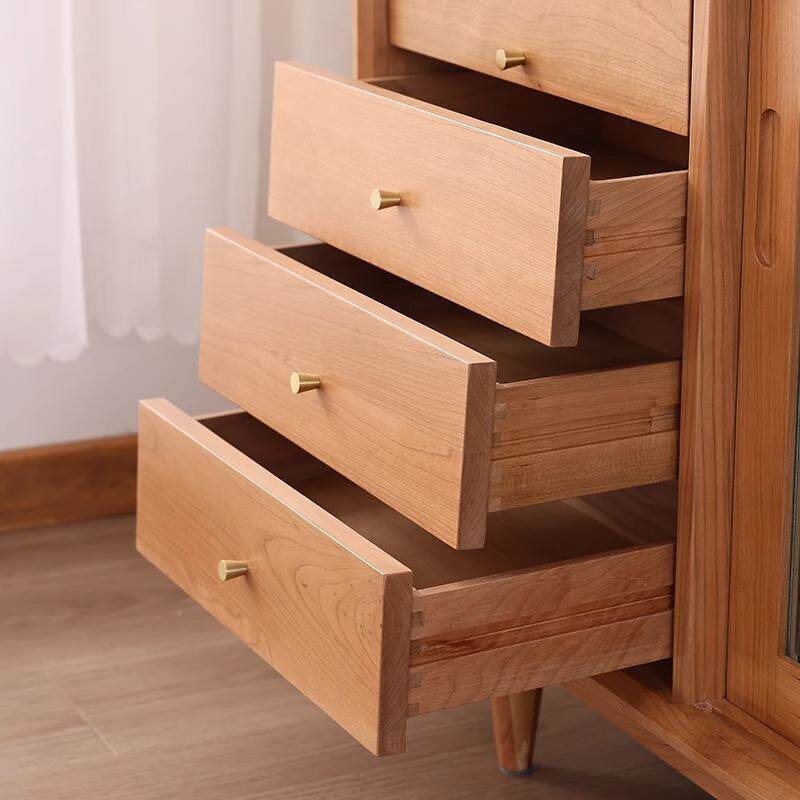 北欧风实木靠墙餐边柜红橡木现代简约小户型储物柜酒柜家用茶水柜