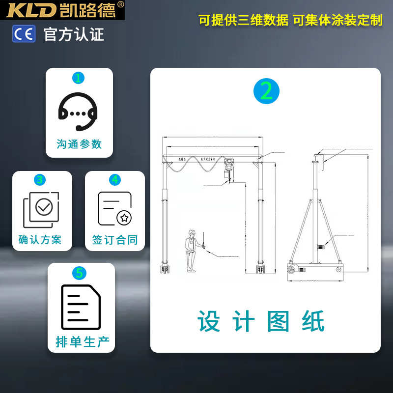 凯路德无轨电动行走起重机手推移动单梁龙门吊5吨简易小型龙门架