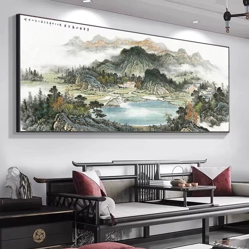 流水生财风景画客厅沙发背景墙装饰画办公室挂画字画山水画靠山图