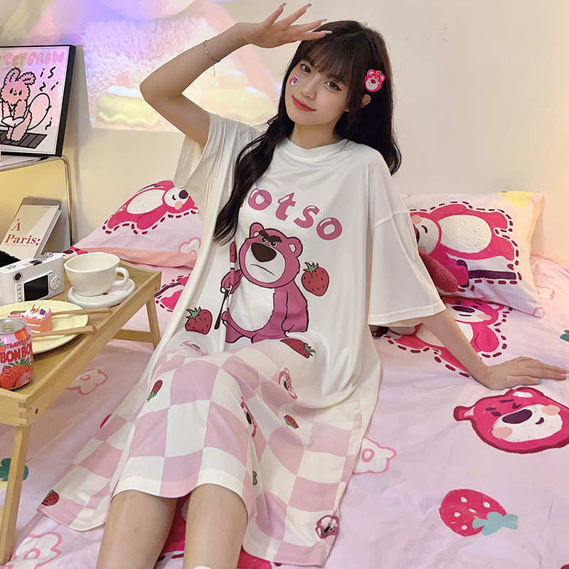 睡裙女夏季家居服睡衣女大码女士居家服夏天女款卡通可外穿套装