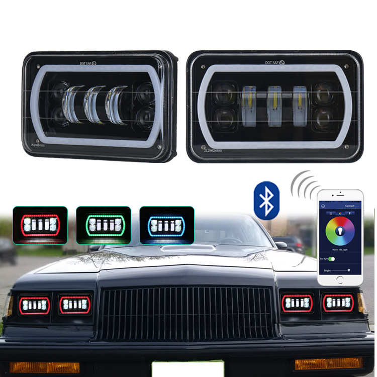 4x6方灯适用JEEP牧马人改装车远近光方灯带天使眼RGB转向LED大灯