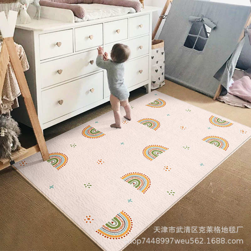 现货卡通仿羊绒客厅地毯卧室满铺地垫家用耐脏防滑床边毯飘窗垫