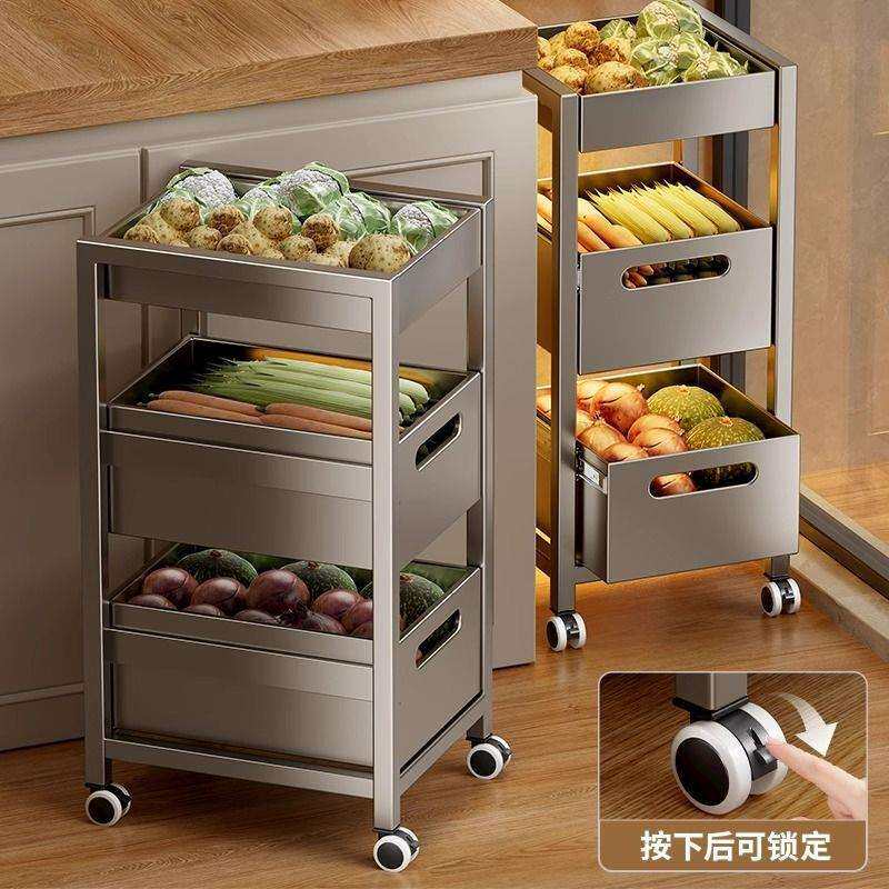 厨房置物架夹缝小推车落地抽屉式可移动多层放果蔬菜篮收纳架子