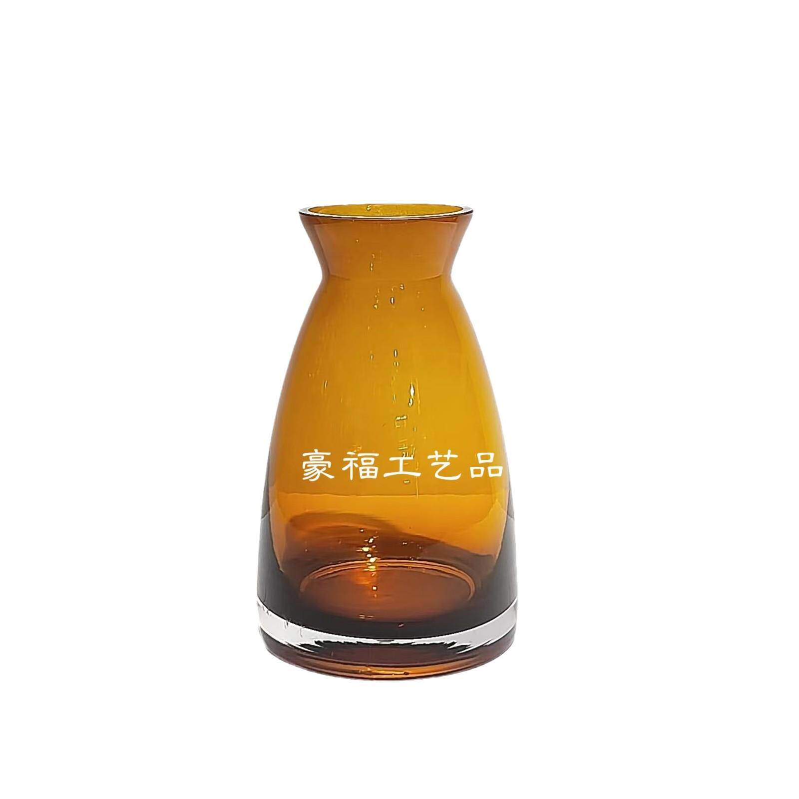 现代简约创意琥珀色玻璃花瓶插花装饰家居餐厅桌面样板房设计摆件