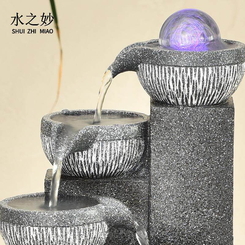 小型风水轮流水车转动喷泉加湿器客厅家居桌面设循环水流装饰摆件