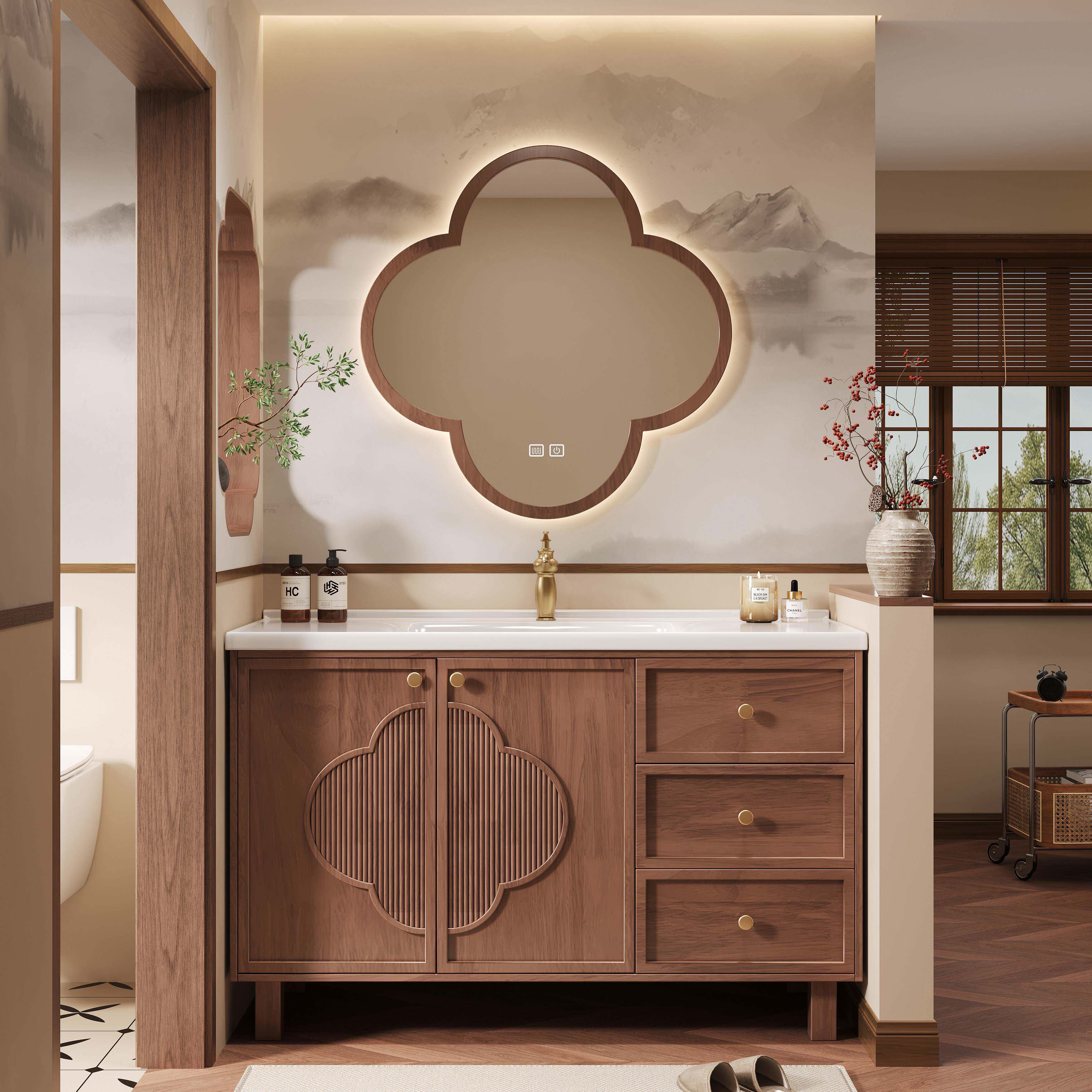 宋氏美学中古风浴室柜组合橡木落地卫生间洗漱台陶瓷一体洗手脸盆