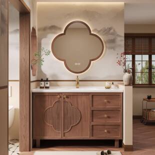 宋氏美学中古风浴室柜组合橡木落地卫生间洗漱台陶瓷一体洗手脸盆