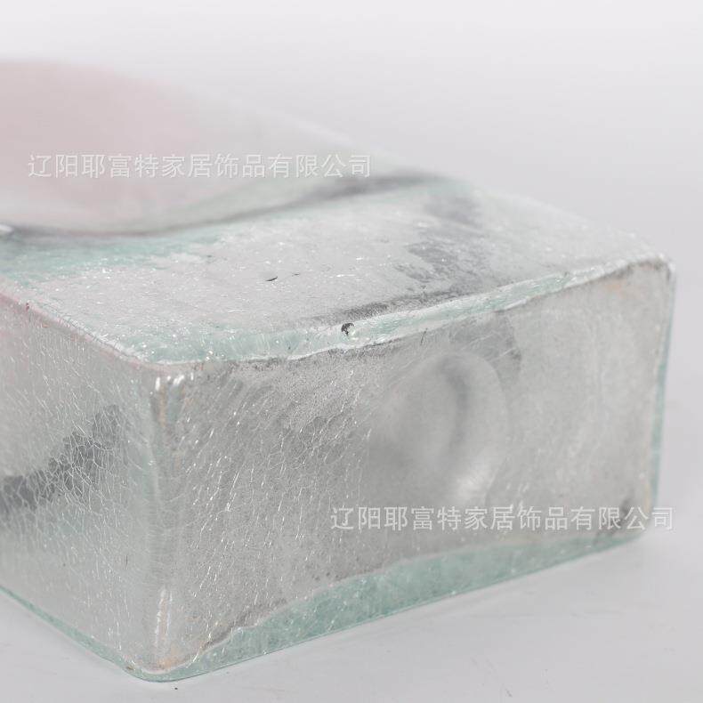 吹制玻璃花瓶创意北欧粉色透明水炸纹插花器水培器皿扁口小清新