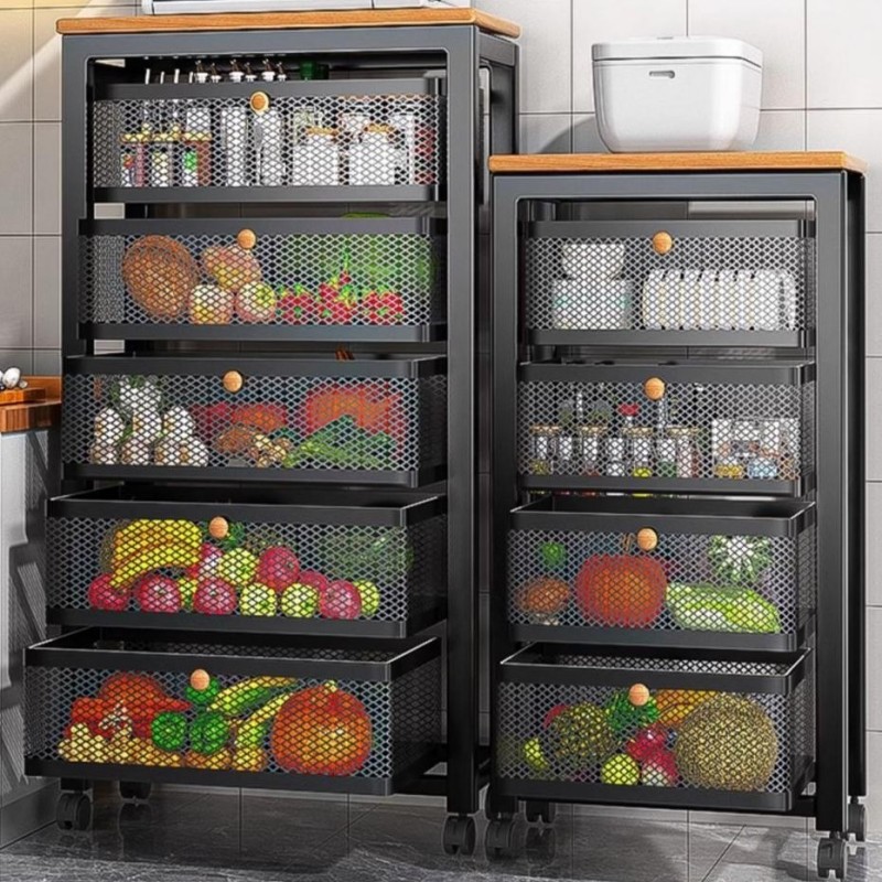 厨房菜篮子置物架家用移动落地式多层果蔬收纳筐多功能微波炉架子
