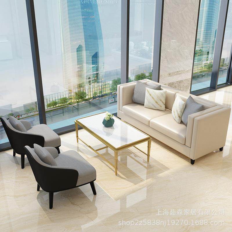 美式小户型三人位组合样板间家具轻奢皮艺沙发客厅后现代简约奢华