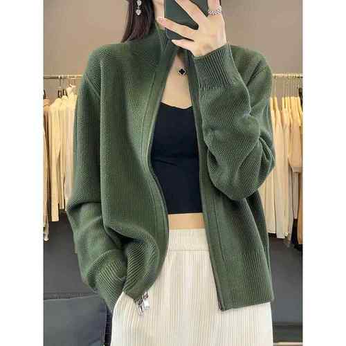 拉链长袖针织立领开衫短外套女秋冬宽松休闲气质毛衣外搭修身毛衫